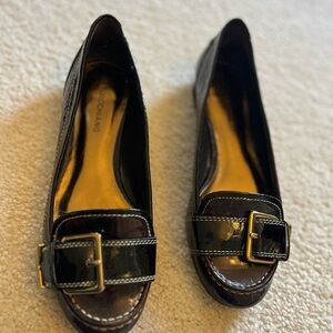 Women’s Flats Brown Patent Leather withh Gold Buckle